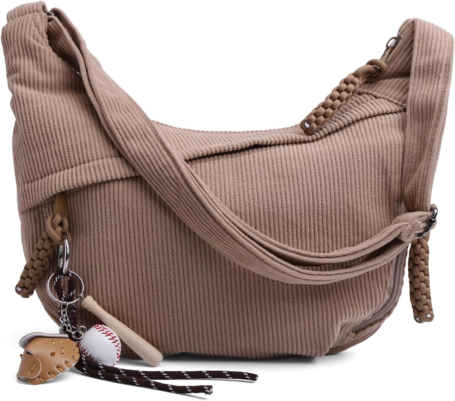 GSenhui Crossbody Bag Cord Umhängetasche Moon Bag Damen Halbmond Schultertasche Mit Casual Widgets Bauchtasche Kord Groß Handtasche Beige Für Reisen,Arbeit,Alltag