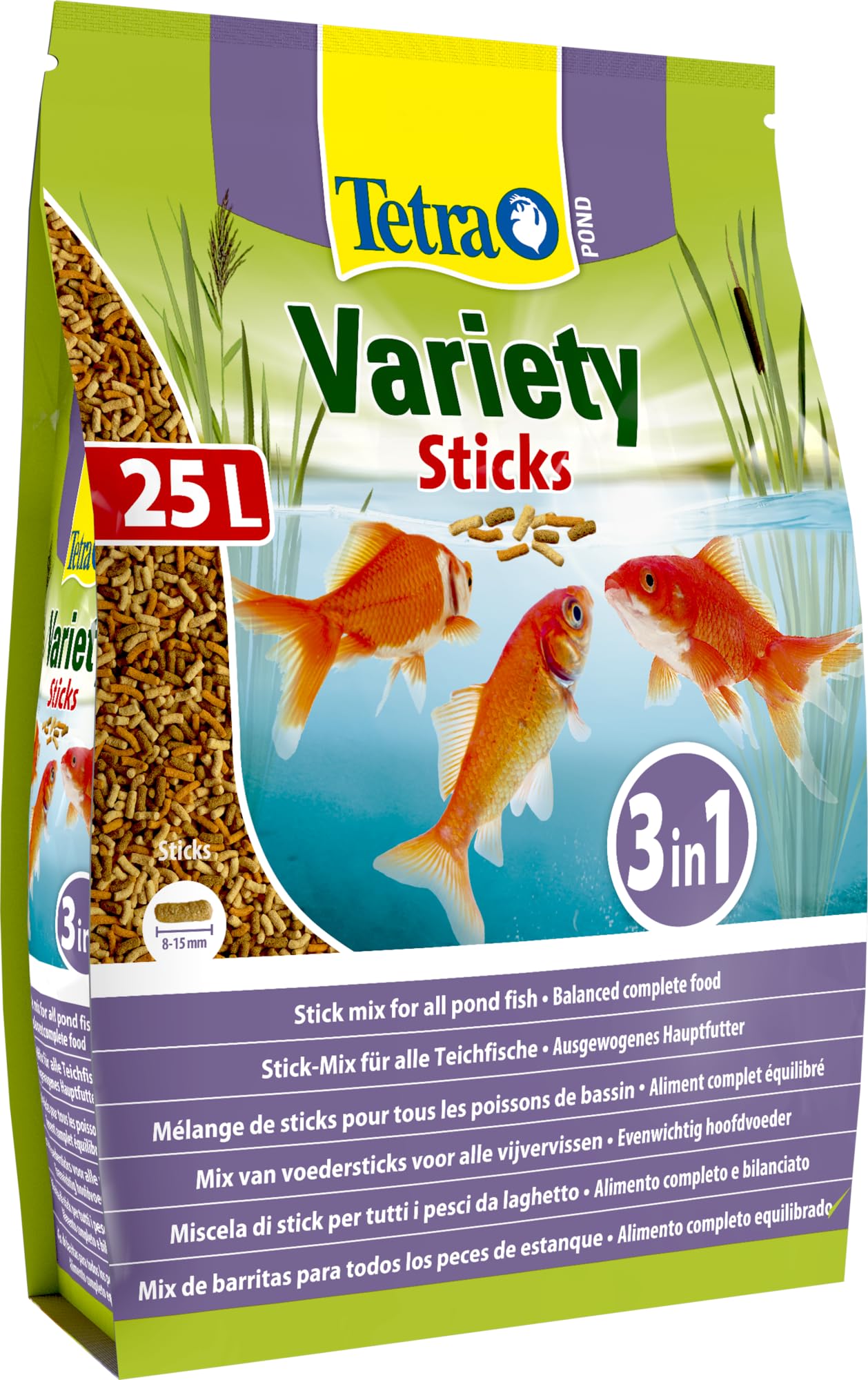 Tetra Mix di 3 diversi bastoncini per pesci, per tutti i pesci da laghetto, 25 litri