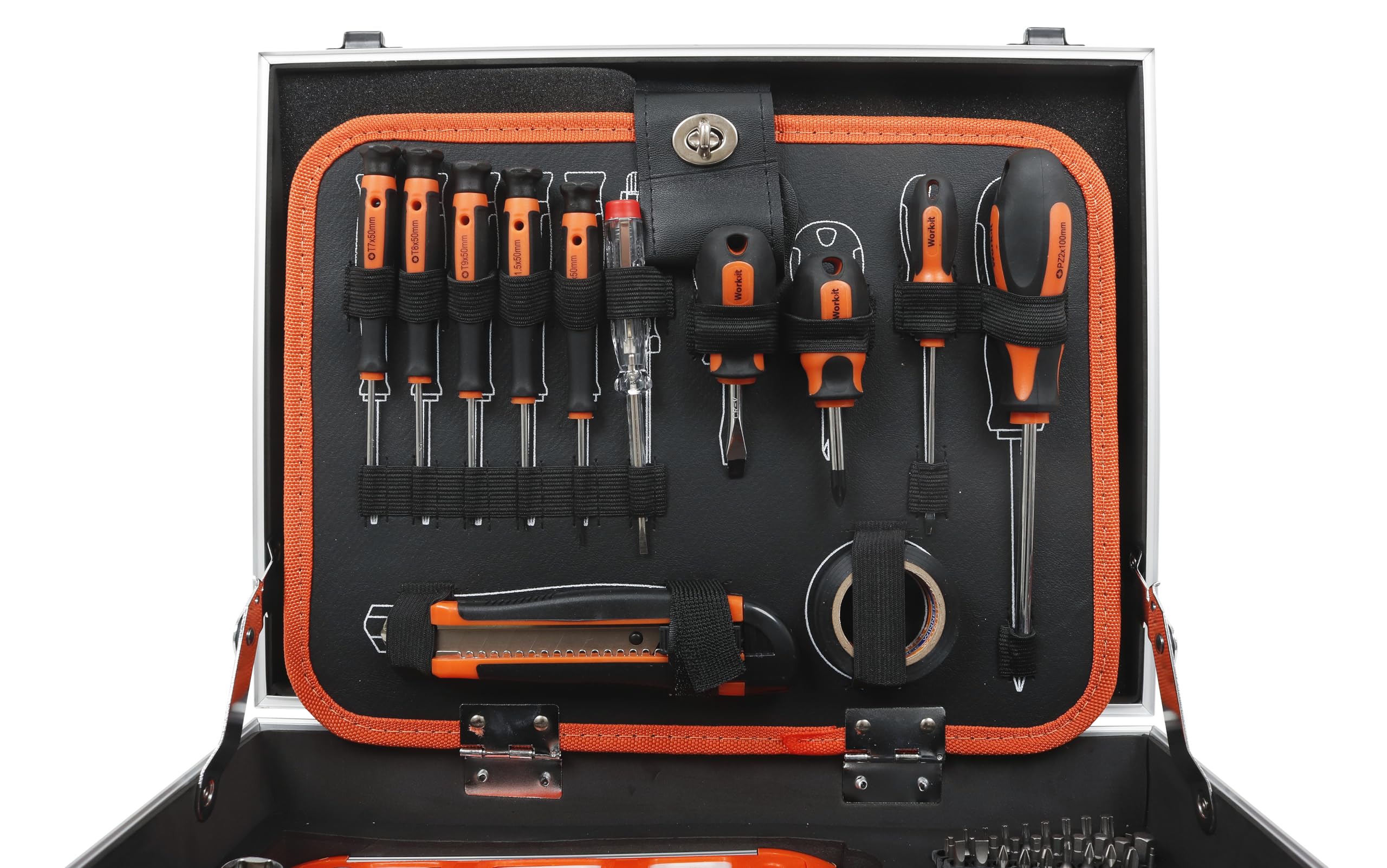 BOXER® Mallette à outils 107 pièces – Valise aluminium avec cliquet 3/8", douilles 1/4" & 3/8", embouts, pinces et tournevis