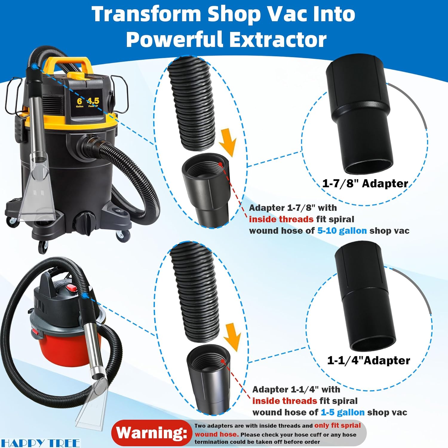 Happy Tree Shop Vac Extractor Attachment,Turn Wet-Dry Vac into an Extractor, Detailing Wand Vacuum Cleaner
