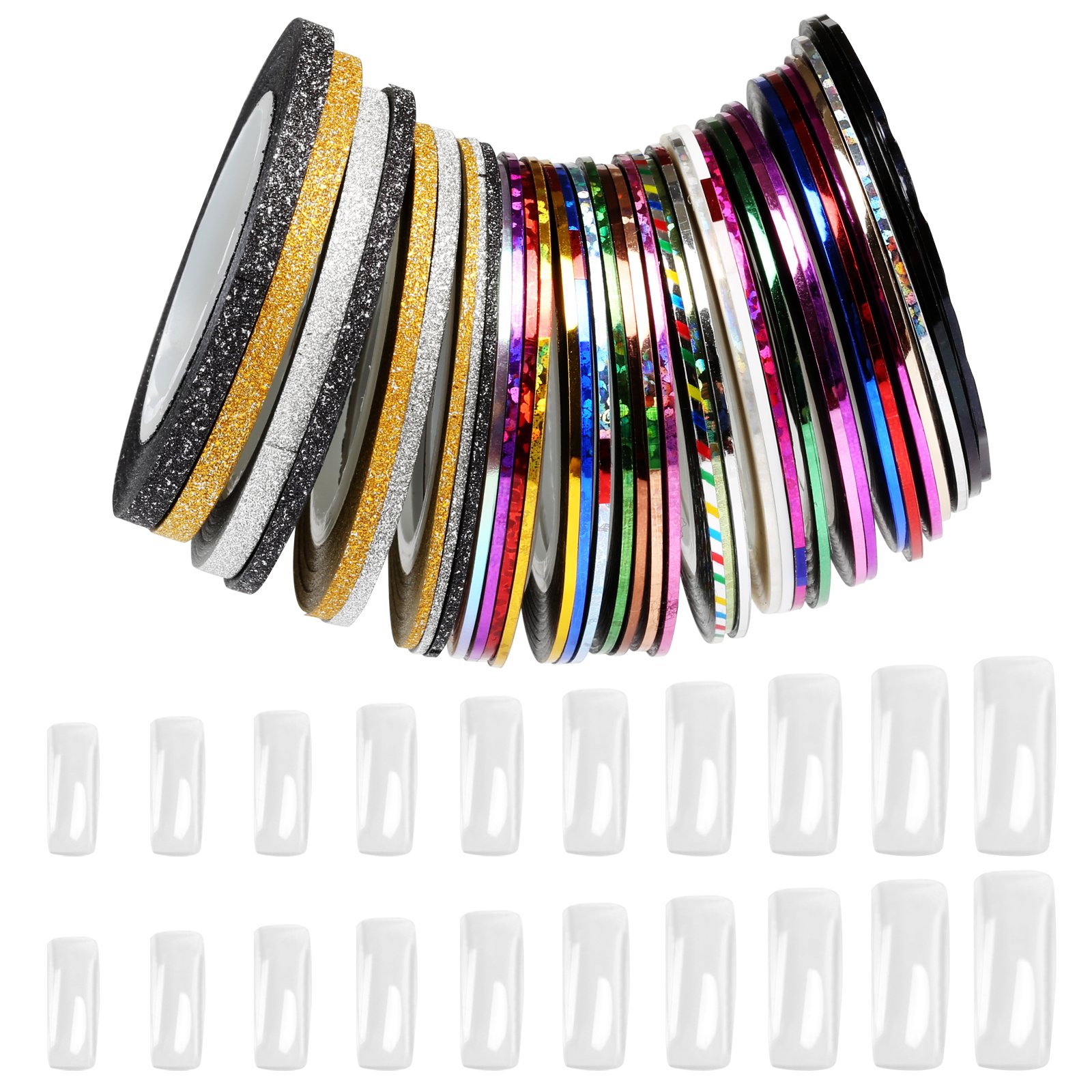 Naler 36 pcs Couleurs mélangées Rouleaux Striping Tape Ligne Nail Art Décoration Autocollant DIY Tips + 20 pcs Gel UV Acrylique Full Cover Faux ongles