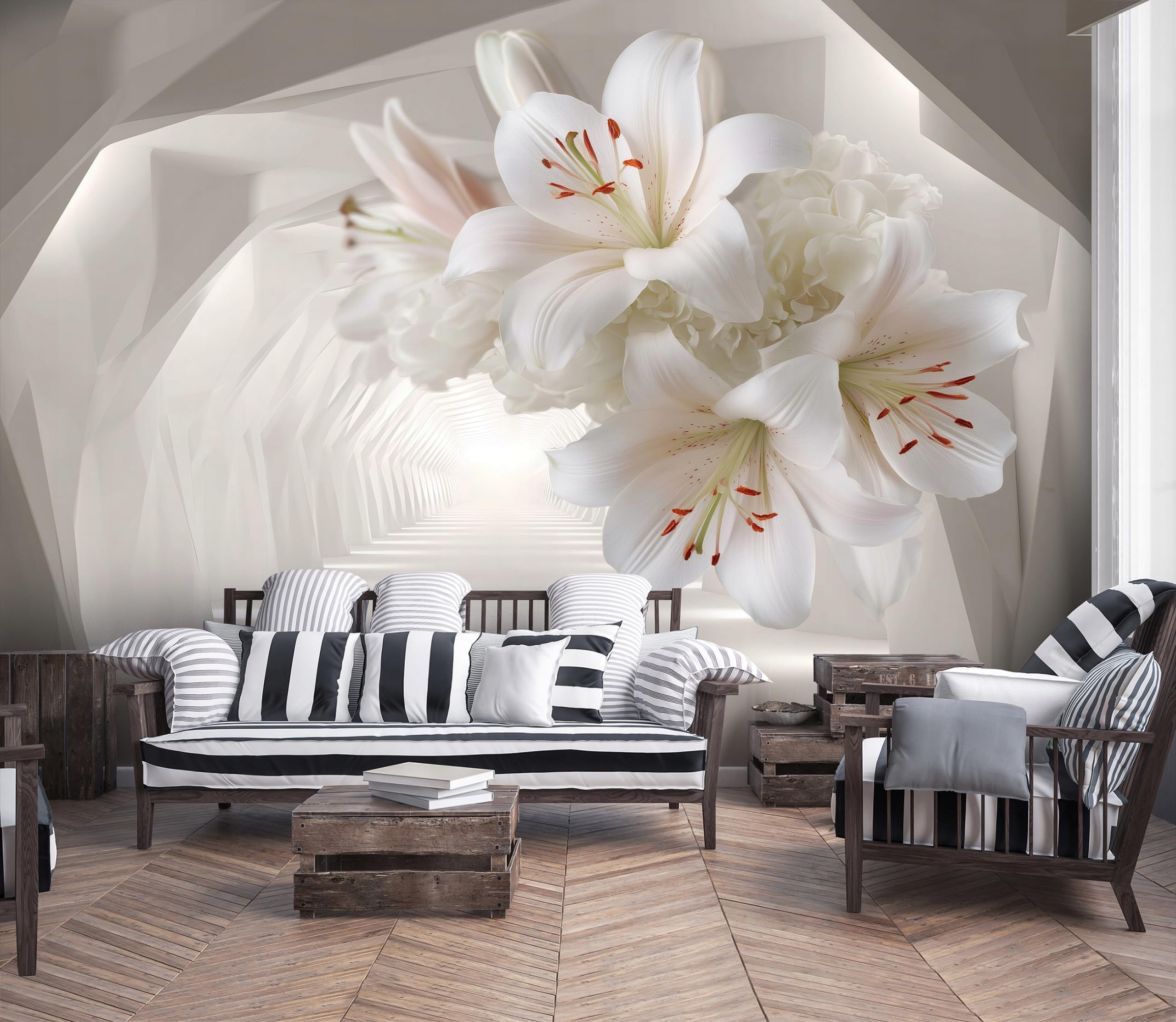 WallArena Vlies Fototapete, Lilien, 350x250cm | Fototapeten - Tapeten - für Wohnzimmer Schlafzimmer - Vliestapete Wandtapete Tapete 3D Effekt- inkl. Kleister
