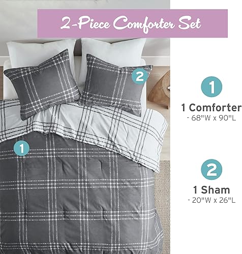Miniatura 5 de Intelligent Design Pike - Juego de edredón reversible, estampado a cuadros de cabaña, estilo de vida moderno de cabaña, alternativa al plumón, ropa