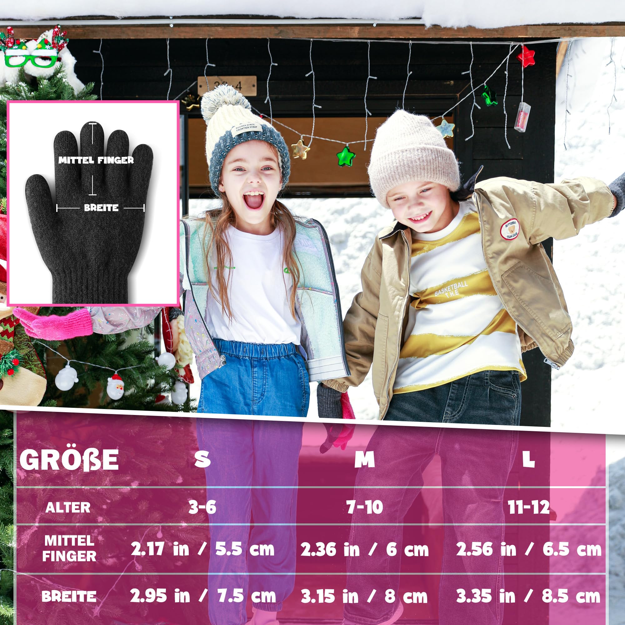 ineepor Unisex Handschuhe Kinder Fleece für Jungen Mädchen - Touchscreen Thermo Winter Kinderhandschuhe Warm & Gefüttert, Wolle Strickhandschuhe Flauschig Kuschelig für 3-12 Jahre