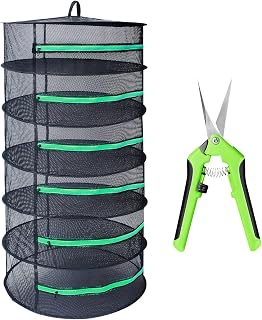 Growsun 2ft Diameter 6 Layer Herb Drying Rack Plant Hanging Mesh Dry Net W/Green Zipper