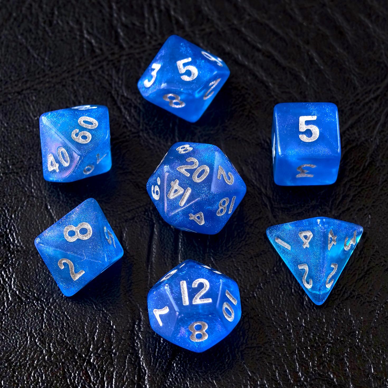 Moonstone 10mm Mini DND Dice Set for MTG RPG Dungeons and Dragons Role Playing Game, Moonstone Mandarin Blue Color