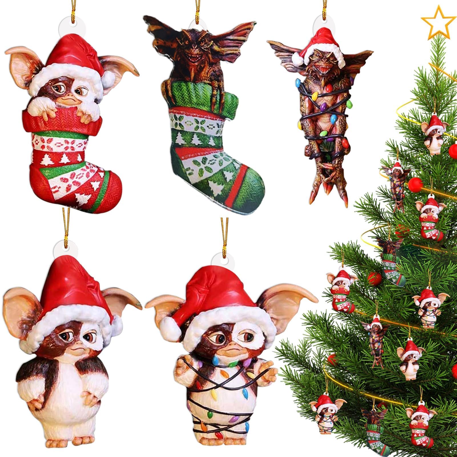 Paquete de 5 adornos colgantes navideños, figuras de adornos navideños para colgar, lindo adorno navideño para decoraciones de árboles de Navidad, colgantes de mochilas escolares, llaveros (rojo)