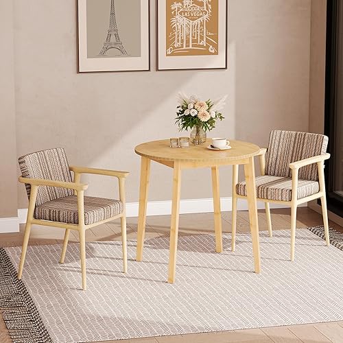 Miniatura 8 de HOOBRO Mesa de comedor de bambú, mesa de comedor redonda para 2, mesa de cocina de 27.5 pulgadas para espacios pequeños, mesa de escritura, fácil de