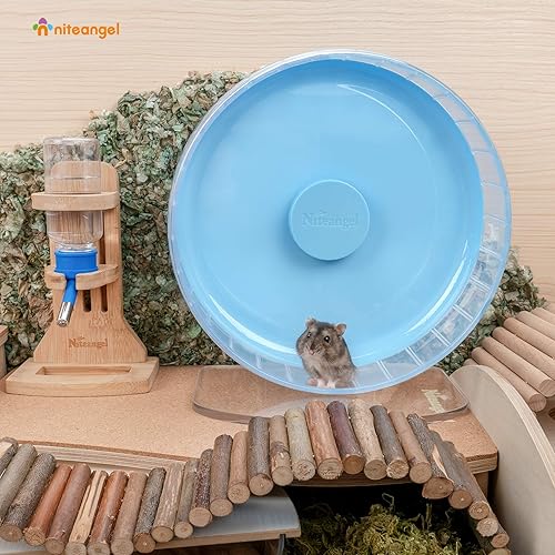 Vista 64 de Niteangel - Ruedas de ejercicio supersilenciosas para hámster, con soporte ajustable, para ratones, jerbos u otros animales pequeños Rosado