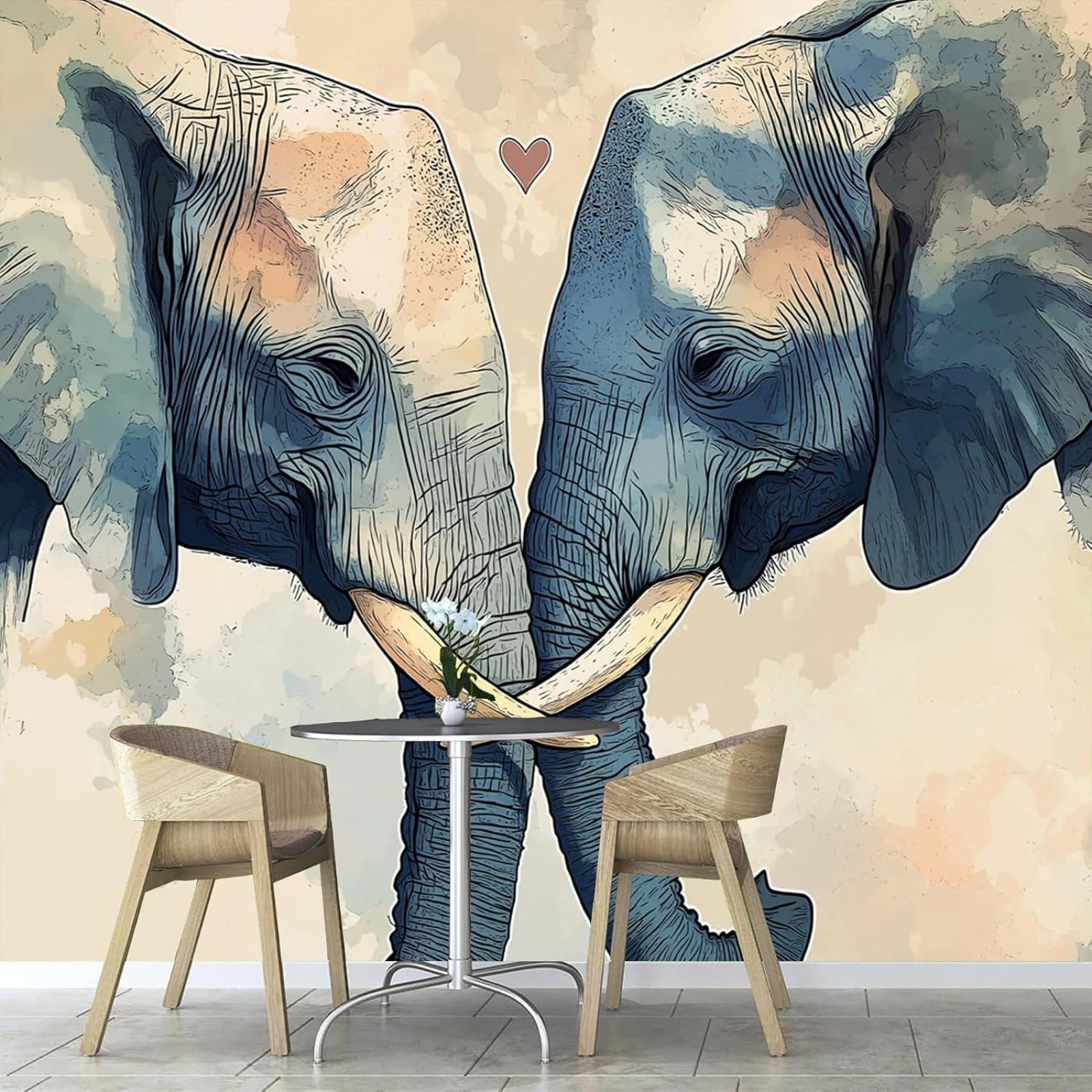 Kfjhgbdshhj 3D Mural Photo Mural-Wallpaper Mural Watercolour Elephant Bedroom Living Room Modern Abstract Animals Picture 3D Effect,350Cmx256cm Poster - Wall Sticker - Frameless Picture