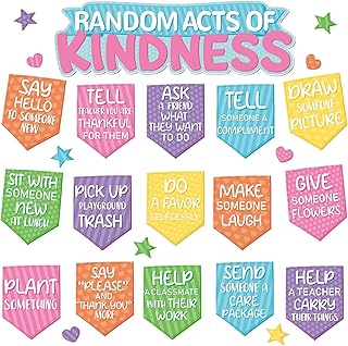 Random Acts of Kindness Bulletin Board Set Colorful Motivational Classroom Bulletin Decorations Rainbow Flip Kind Challenge Cutouts for Back to School Office Home Chalkboard Decor Wall Door