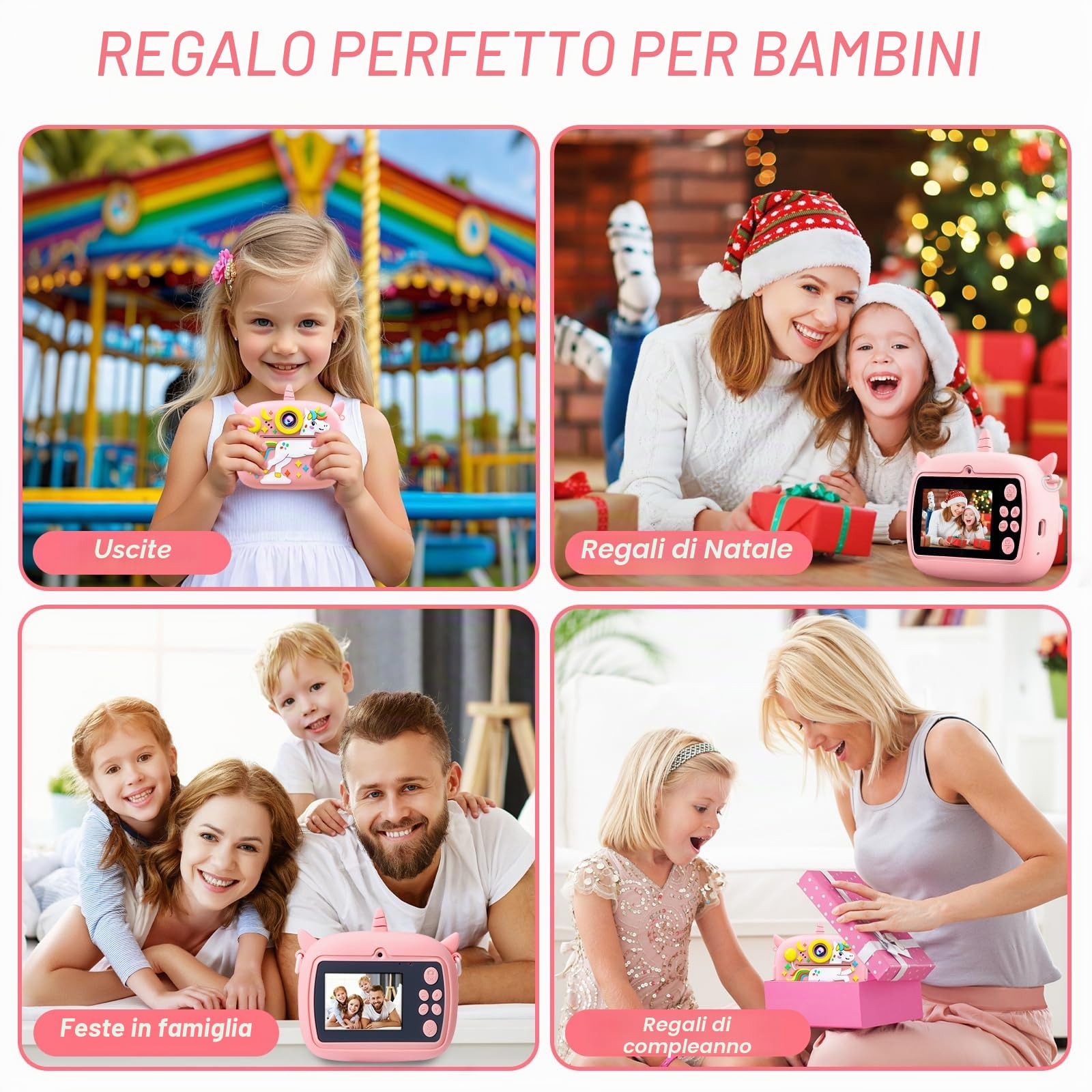 Macchina Fotografica Bambini, 2,4 Pollici Macchina Fotografica Istantanea, 1080P Macchina Fotografica Bambini Istantanea, con 32GB Scheda SD e Carta da Stampa, Regalo per Bambini dai 3-12 Anni