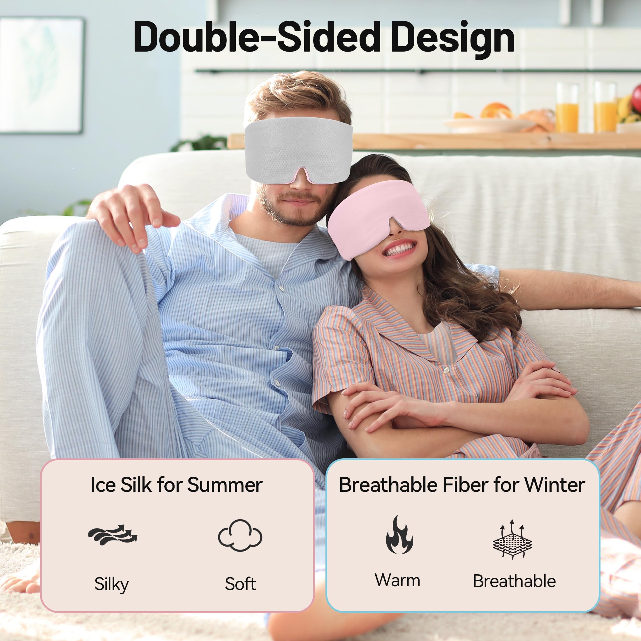 LOVE EYE Máscara de dormir de seda de hielo para dormir de lado, cubierta acolchada de seda de hielo para dormir con banda ajustable, completamente opaca, suave, regalos para hombres y mujeres (rosa)
