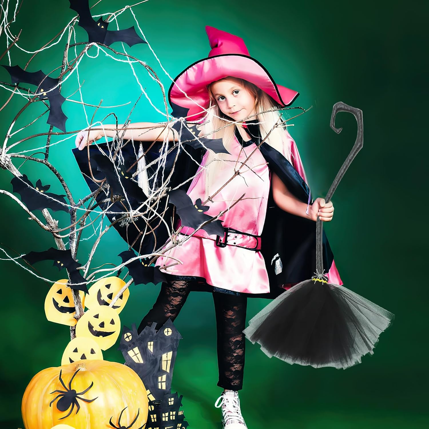 Abaodam Halloween Witch Broom Detachable Handle Witch Broomstick Party Decoration Cosplay Prop for Festival and Costume