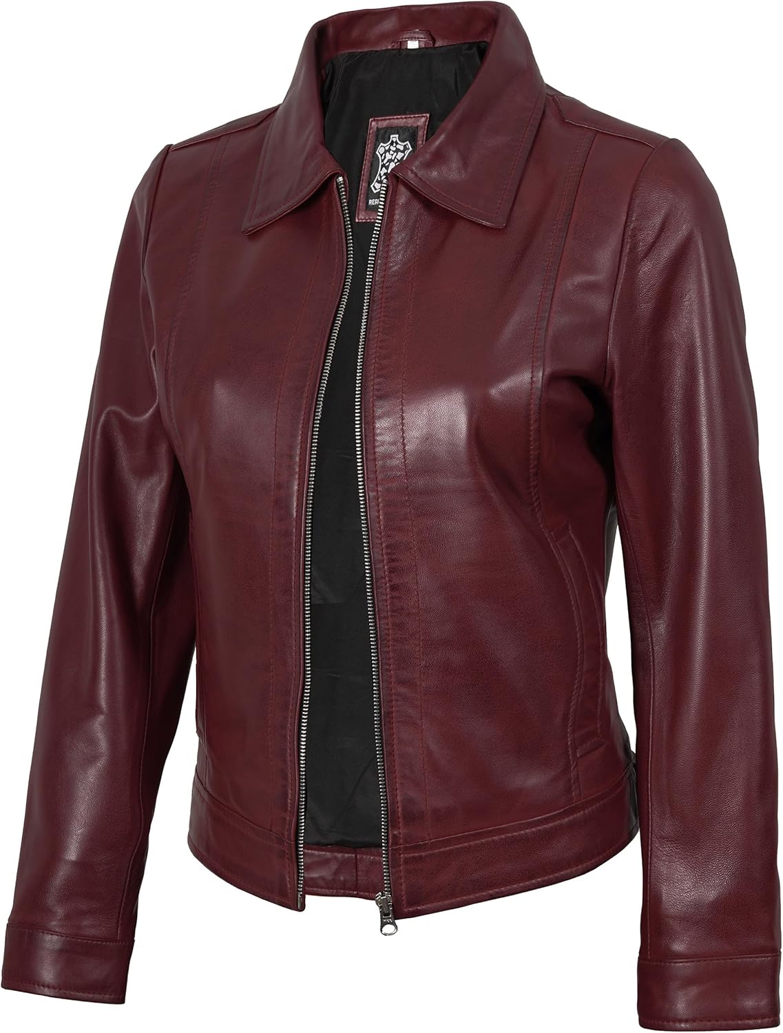 Blingsoul Real Lambskin Leather Jacket for Women, Shirt Collar Leather Jacket Womens