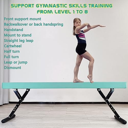 Miniatura 5 de Viga balana ajustable para niños, haz de gimnasia de 8 pies, haz de piso alto y bajo para todos los niveles de gimnasia, equipo de gimnasia