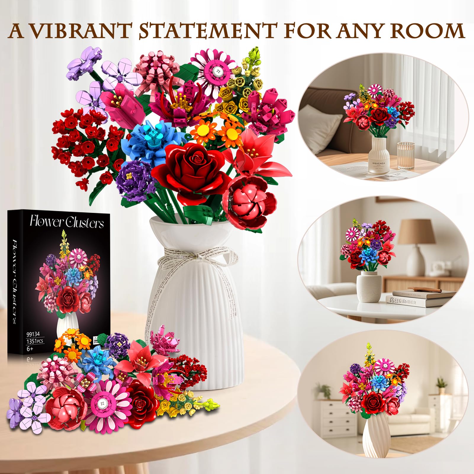 Flower Bouquet Building Set, 1316 Pcs DIY Artificial Flowers Kit with 14 Unique Botanical Designs - Image 4