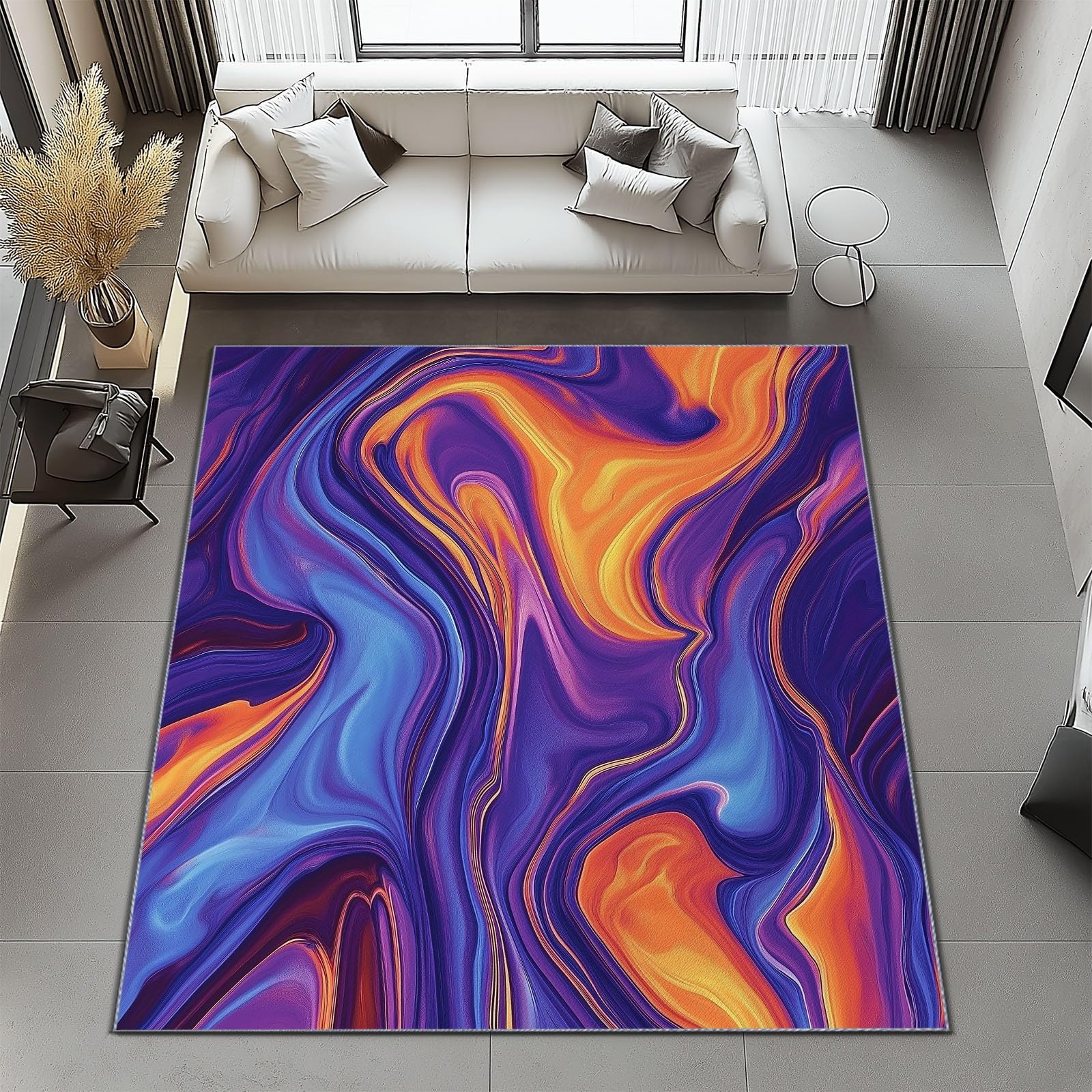 Tapis Chambre, 80 x 150 cm, Abstrait Flux Lignes Texture Tapis de Salon Doux à Poils Courts Lavable en Machine Ne perd Pas Ses Poils Tapis Antidérapant Salle a Manger Décoration, Violet Orange