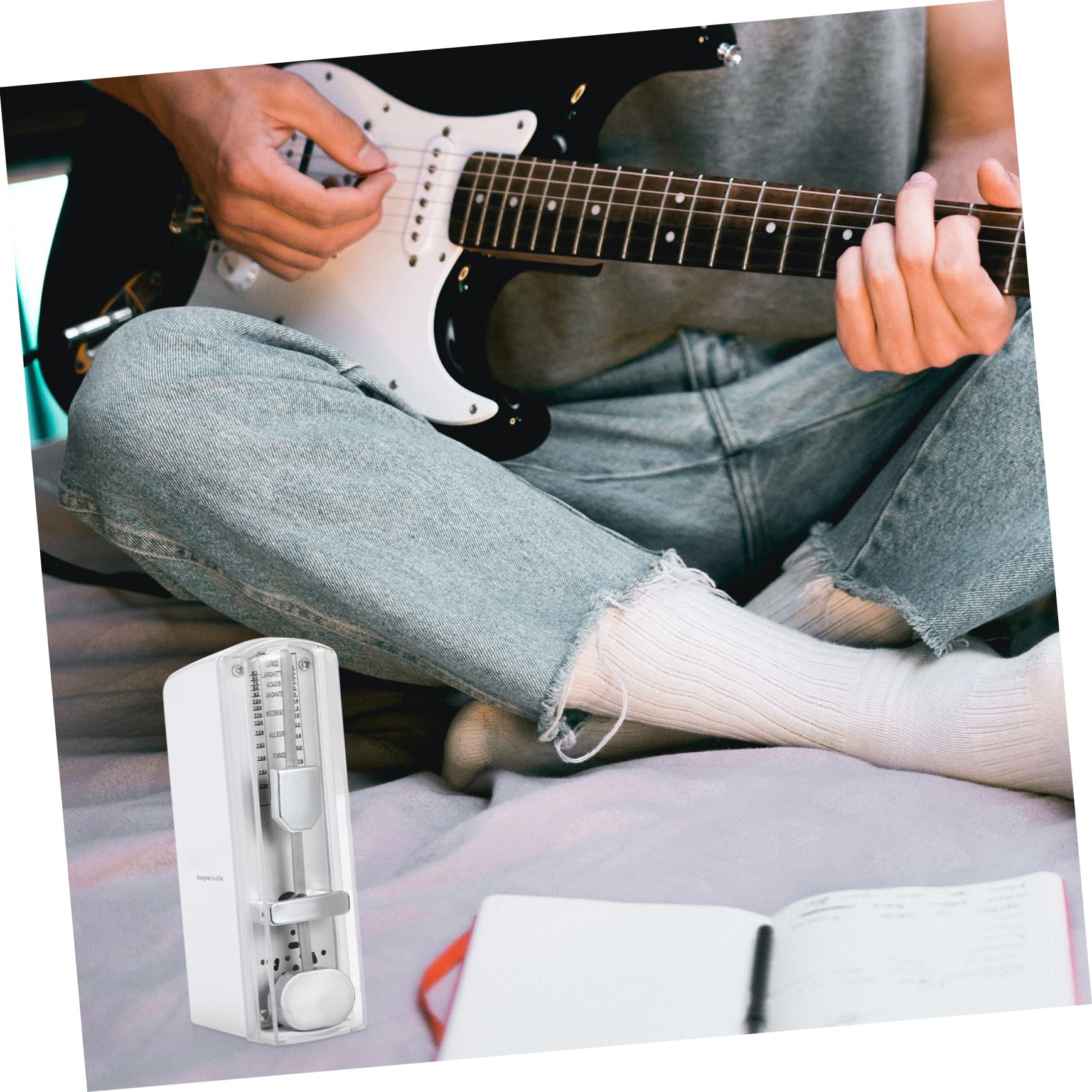 Metrónomo Mecánico Musical Blanco para Instrumentos, Precisión | Metal y Abs, Fácil de Usar y Transportar, para Principiantes, Guitarra y Piano