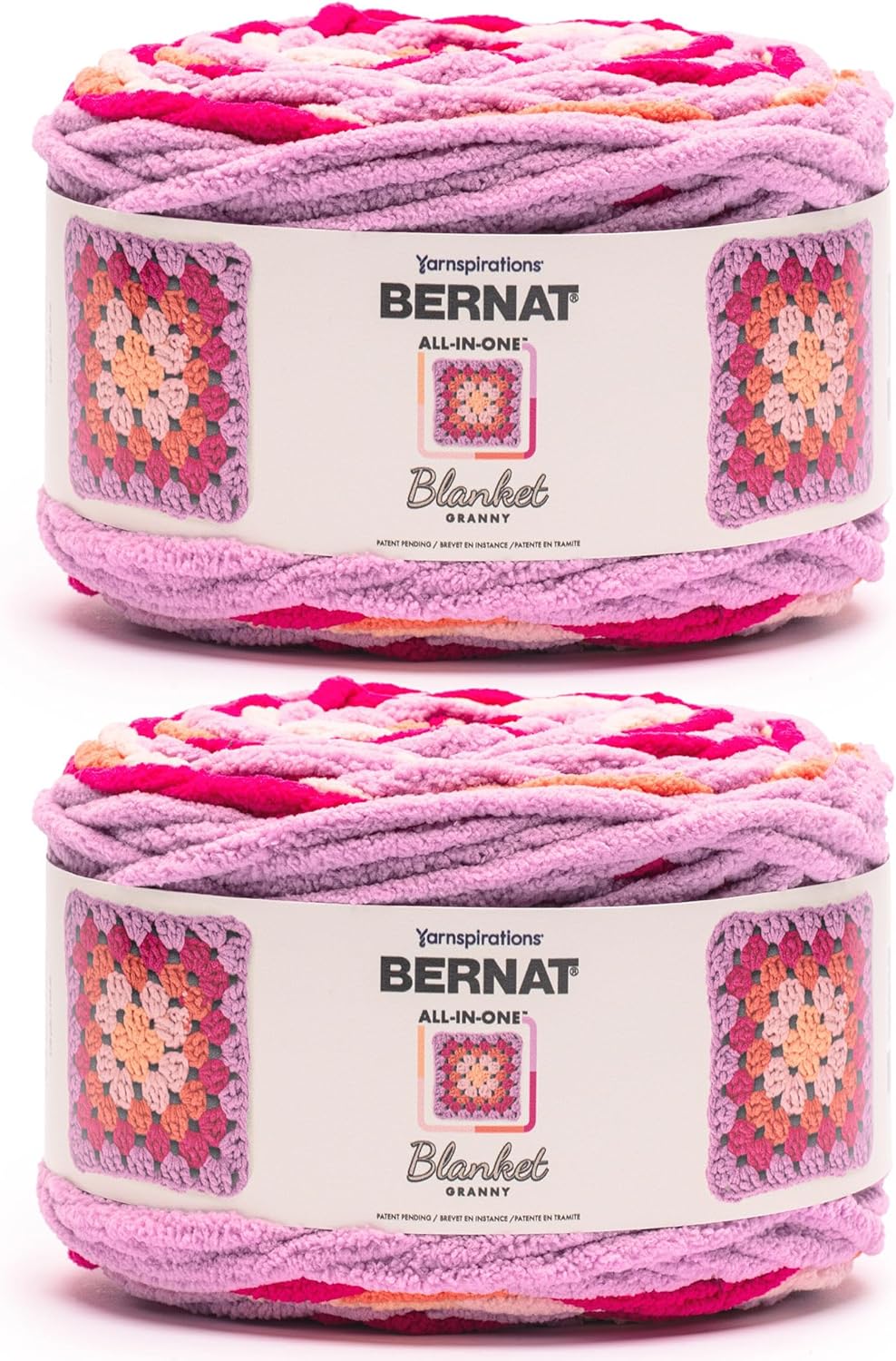 Bernat All in One Blanket Granny Flamingo Pink Yarn - 2 Pack of 240g / 8.5oz - 100% Polyester - #6 Super Bulky - 178 Yards per Skein - Knitting/Crochet