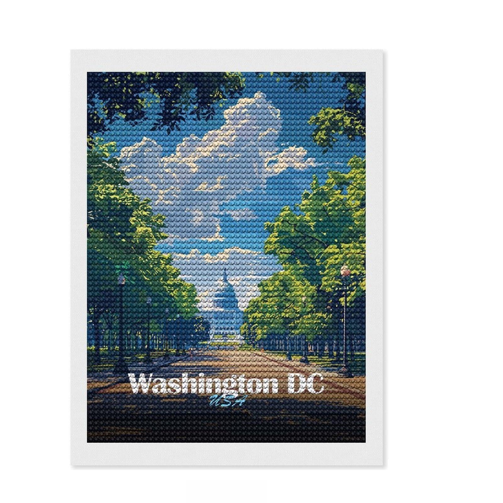 Junmoney Washington DC, USA, Capitol Building Full Drill Diamond Painting Kit 12"x16", for Women, Mindful Craft Activity, Living Room Decor, Festive Craft Gift