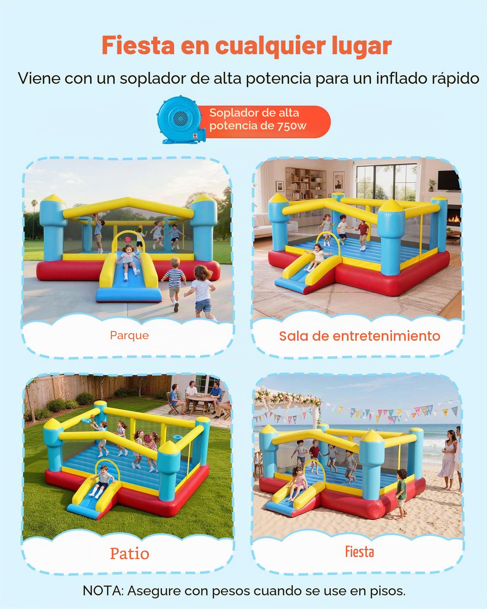 VEVOR Castillo Hinchable con Soplador 448 x 420 x 207 cm, Parque Infantil Inflable con Tobogán, Aro de Baloncesto, Zona de Salto, Baloncestos de PVC para 3 a 4 Niños de 3 a 8 Años para Patio, Jardín