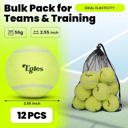 Miniatura 4 de Egles Paquete de 122060 pelotas de tenis para entrenamiento y perros, pelota de tenis de práctica de alta elasticidad con bolsa de malla para