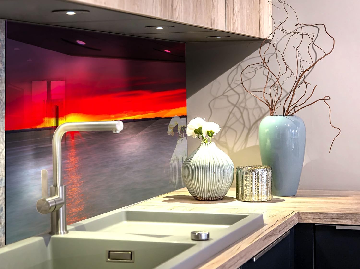 Myphotostation Tempered Glass Splashback 20Wx14H'-Sunset Backsplash Tile Design Cooker Sea View Backsplash Panel Glass Splashback for Bathroom Panel Design Sunset Splashback for Stove