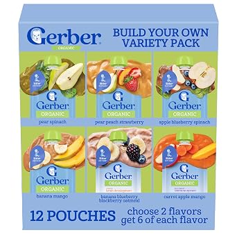 Gerber Stage 2 Baby Food, Organic Fruit and Veggie Puree Pouches, Build Your Own Variety Pack, Organic Baby Food Pouches, 12-Pack