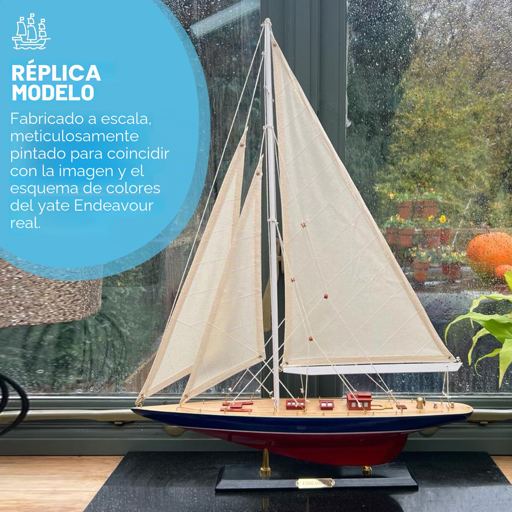 Thorness Modelo detallado de madera de 50 cm de largo Endeavour J Class Yacht,Yate de carreras de la Copa América,Adorno náutico,Modelo de velero,Modelo de velero Endeavour,Kit de modelo de barco