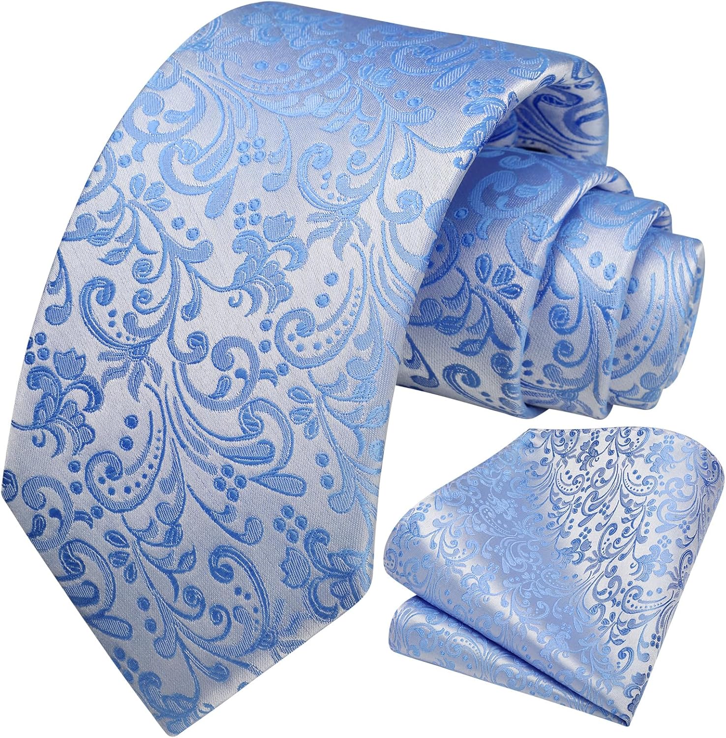 HISDERN Men Floral Ties Woven Classic 3.4" Necktie Set Formal Tie Pocket Square for Wedding with Handkerchief Gift Box