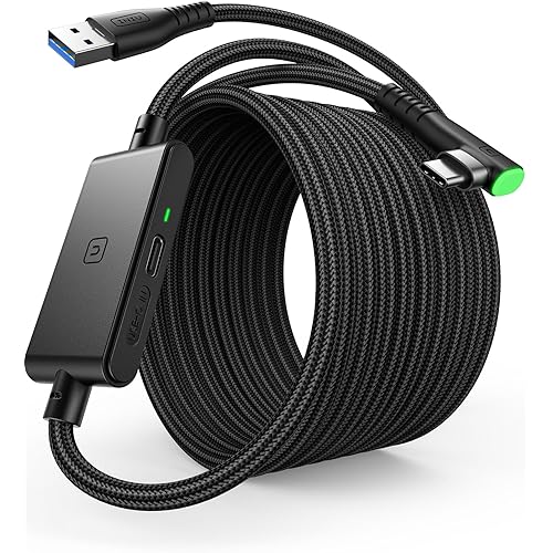 INIU Link Cable with Charging [16ft] for Meta Quest 3s Oculus Quest 3 Quest 2/Pro, Pico 4, PC VR, Steam VR, USB 3.0 High Speed Data Cable, USB C Charger Cord for VR Headset Accessories