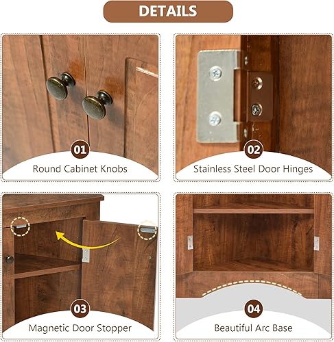 Miniatura 5 de Merax Armario esquinero con estantes y puertas ajustables, organizador independiente de almacenamiento de piso, cocina, sala de estar, tableros de