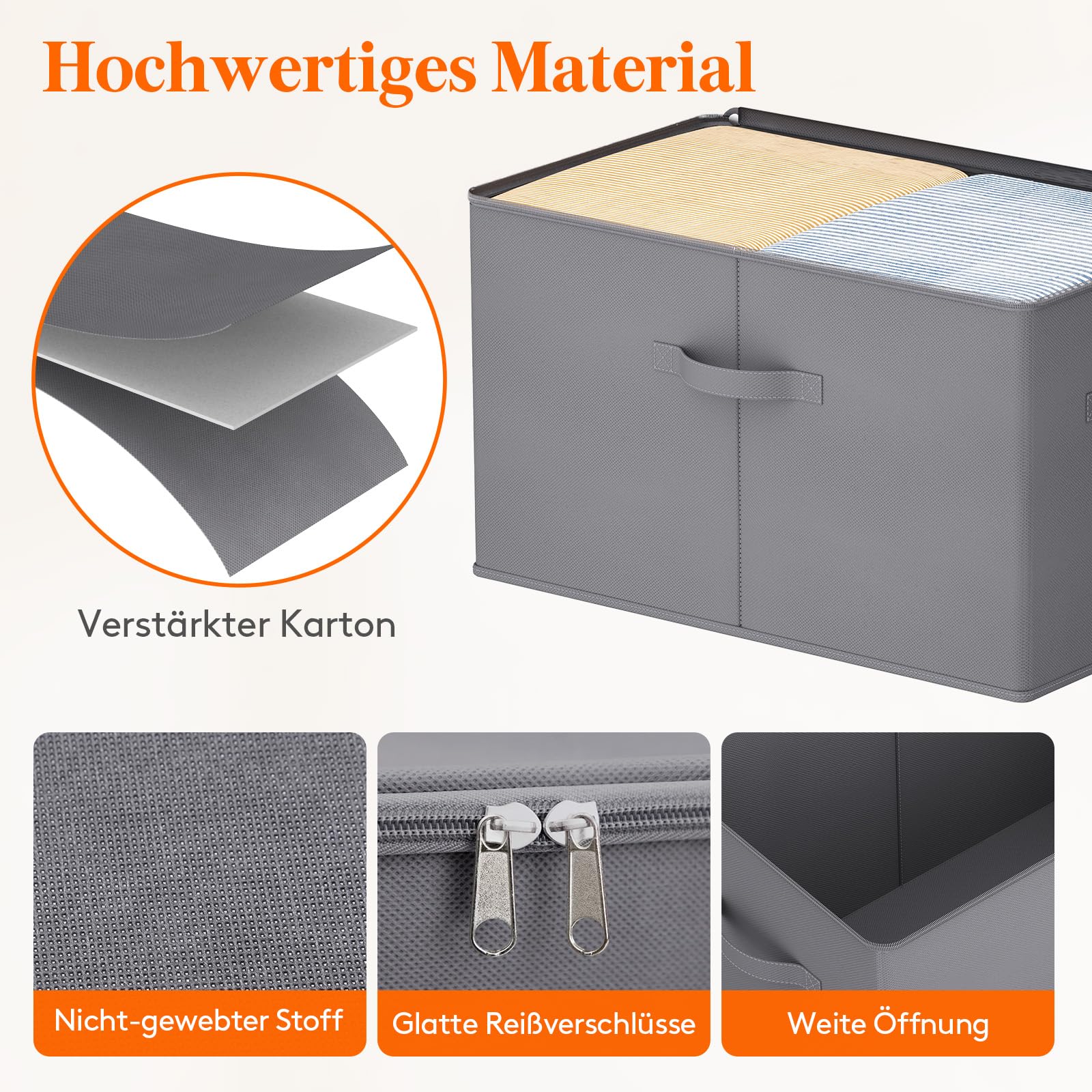 Lifewit 60L Aufbewahrungsbox mit Deckel, 6er-Pack Stoffbox mit Griff, Grau | Faltbare Schrank Organizer, Aufbewahrung für Kleidung, Vliesstoff, 56 x 32 x 33 cm