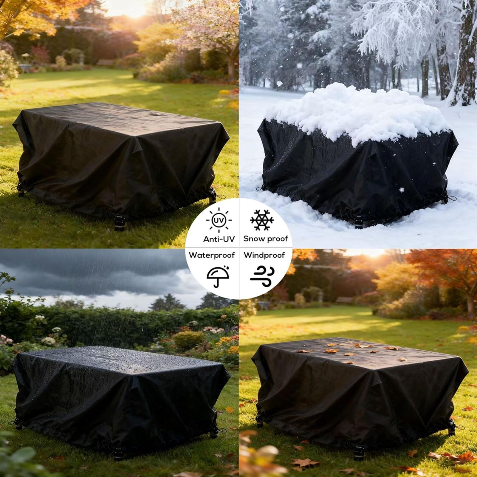 Gartentisch Schutzhülle 300x280x75cm Abdeckung für Gartenmöbel mit Wasserdicht Winddicht Anti UV mit 600D Oxford für Gartentisch Gewebe Schwarz Abdeckplane Gartenmöbel Schutzhülle