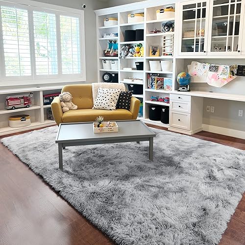 Miniatura 5 de BSTLUV alfombra de área grande, moderna, mullida, suave y peluda, de 6 x 9 pies, de color gris claro, para habitación, habitación de niños, oficina,