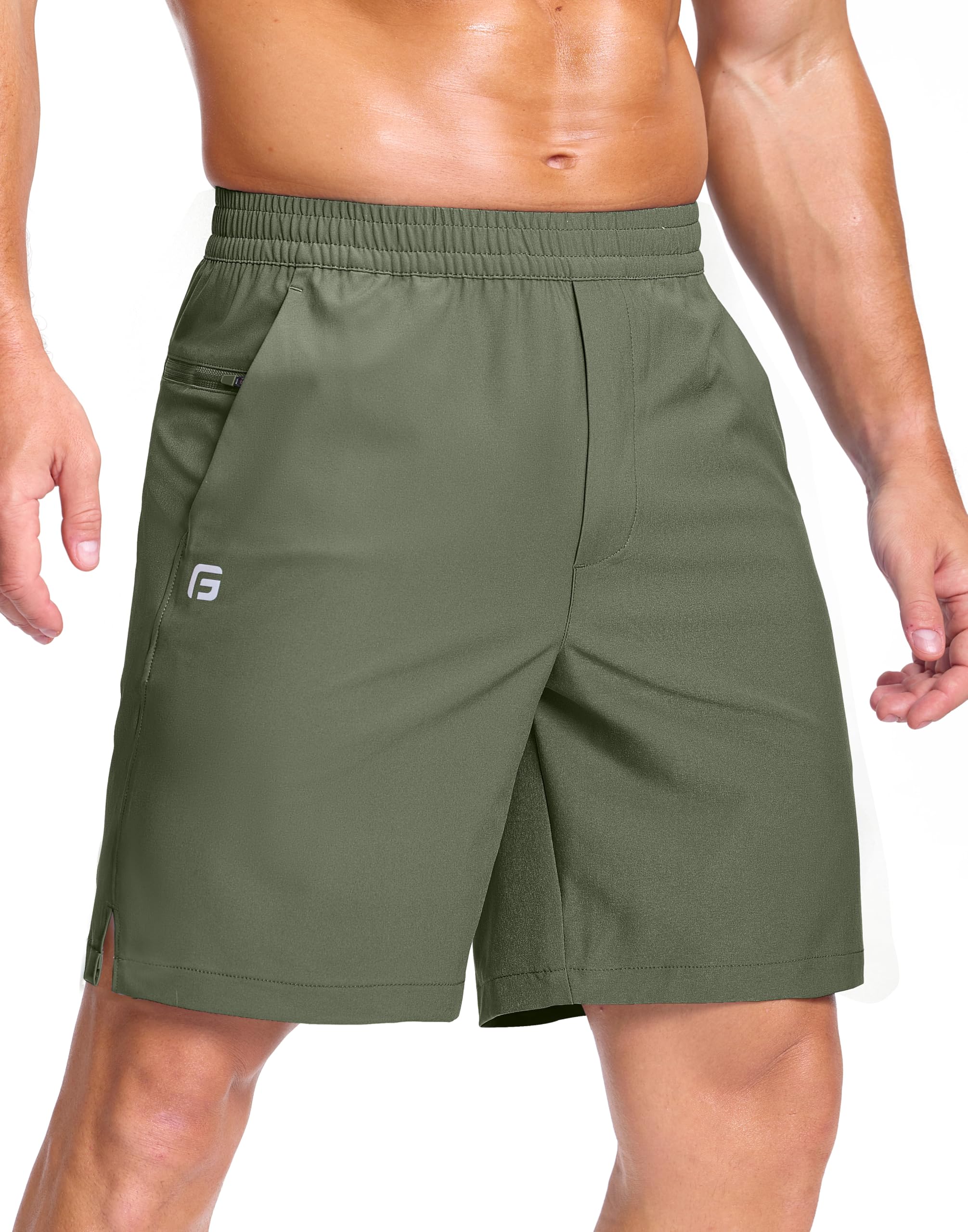 GGJ Men's Lightweight Athletic Shorts with 2 Zipper Pockets 7"/9"/5" Gym Workout Running Quick Dry Tennis Shorts for Men