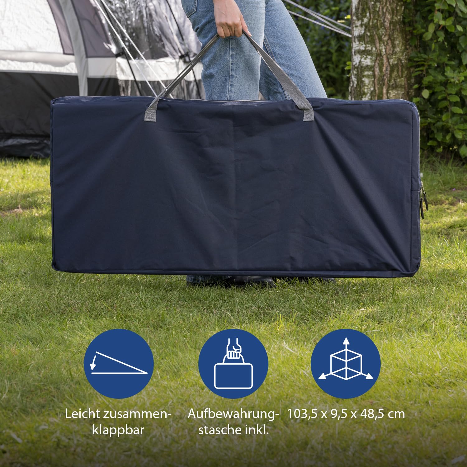 Campart Camping Küche Bilbao – 2 Fächer mit je 3 Ablagen – 4 Seitentaschen – 4 verstellbare Füße – Inklusive Tragetasche – Blau – KI-0411, Anthrazit