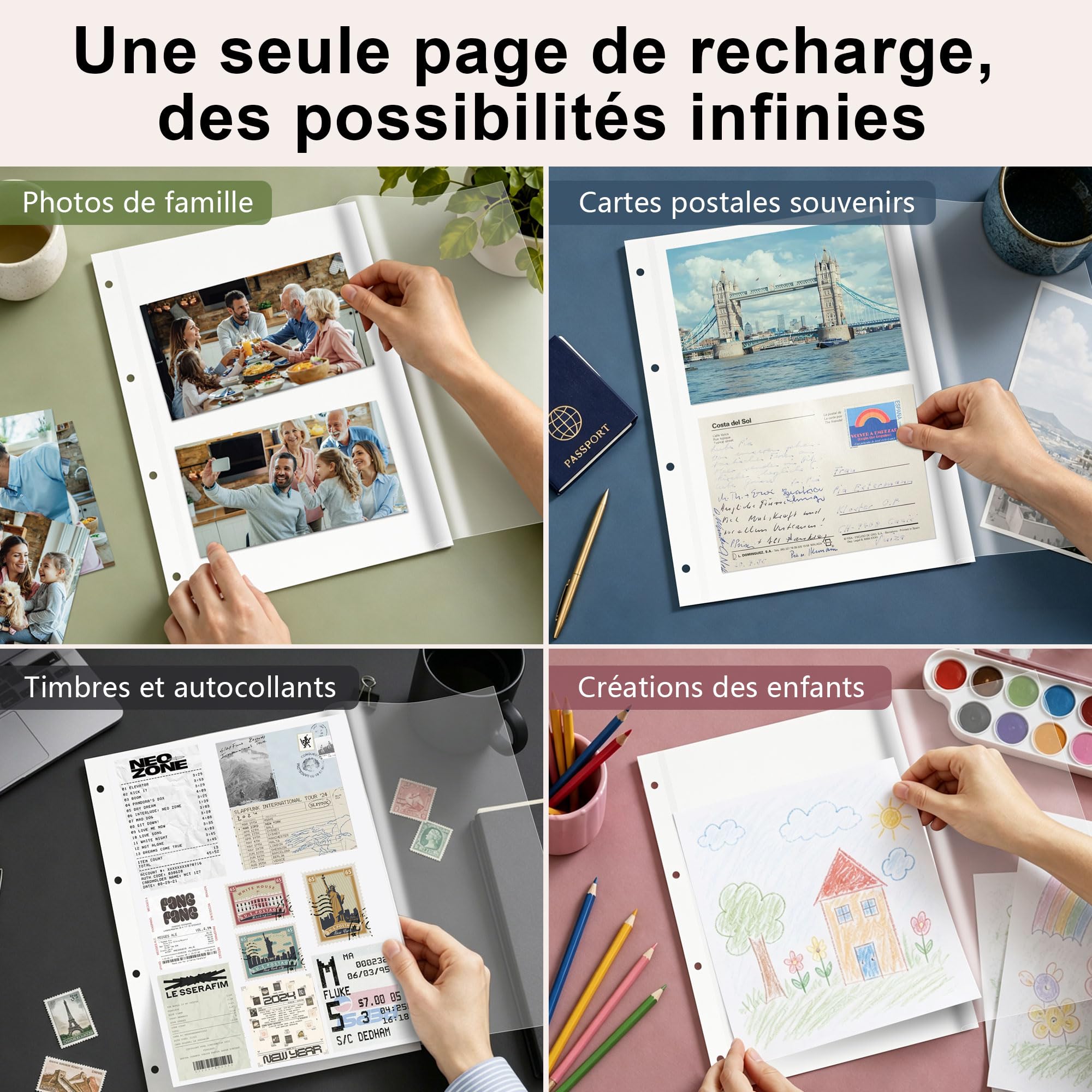 Vienrose Recharges pour Album Photo Adhésif Classeur à 4 Anneaux, 200 Pages