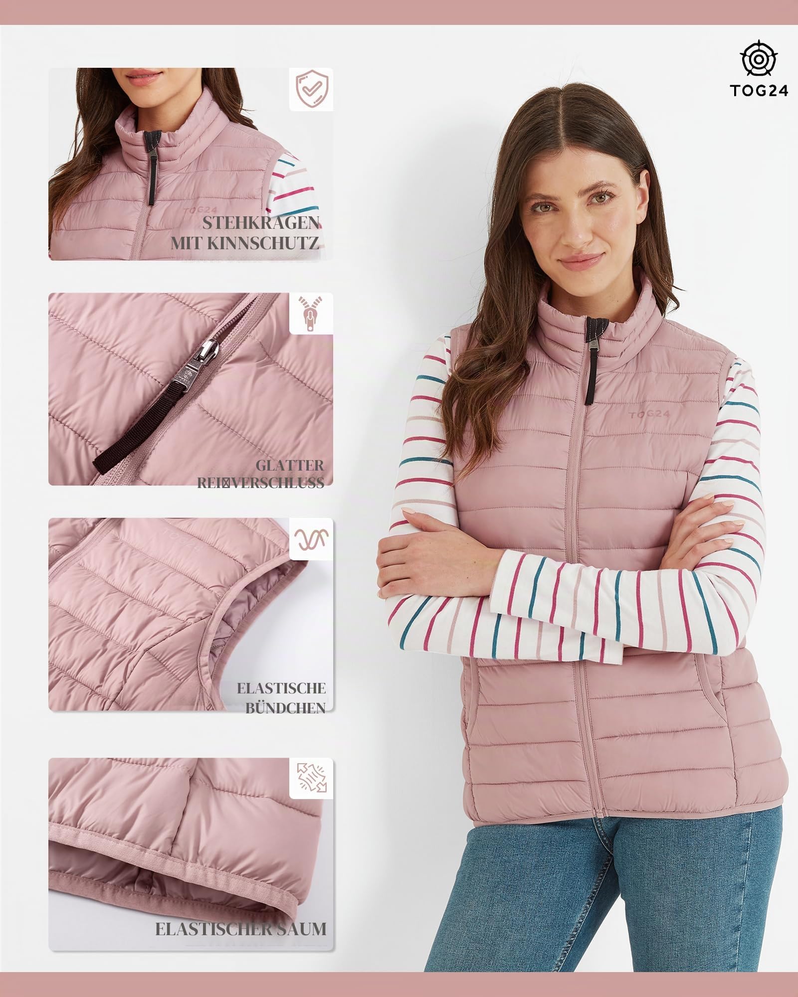 TOG24 Damen Weste Steppweste Leicht Übergangsweste Ärmellos Laufweste Warme Daunenweste Pufferjacke Bodywarmer Outdoor Sportweste für Wandern Radfahren