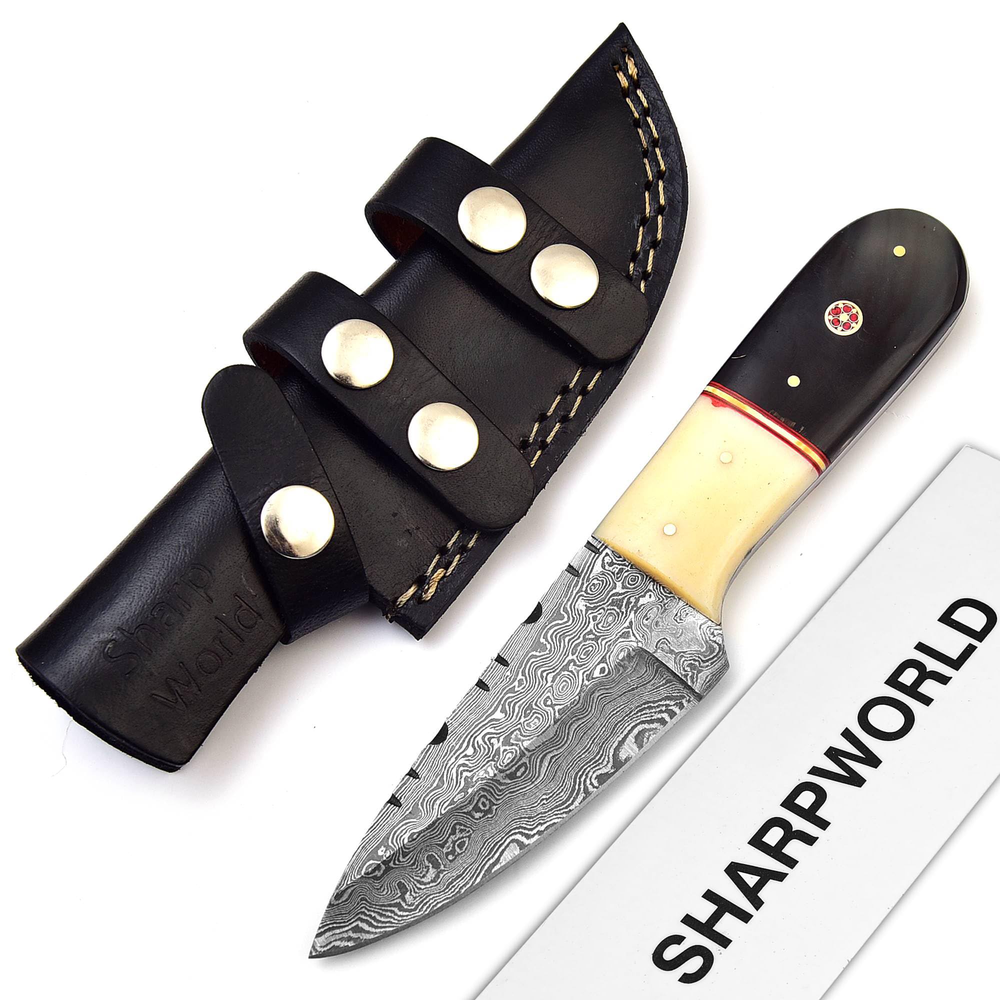 Beautiful Damascus Knife Made of Remarkable Damascus Steel and Exotic Handle -Best Hunting Knife with Leather Sheath TJ101