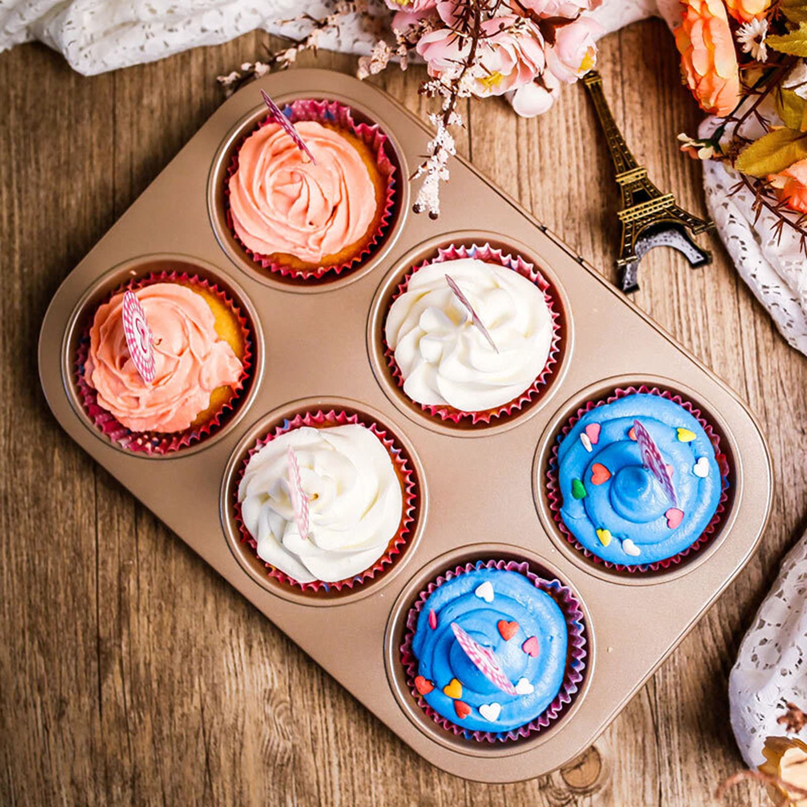 BAtlam Küchenutensilien, Cupcake-Backform, Mini-Kuchenform, Backformen für 6 Tassen, Antihaft-Kohlenstoffstahl, kleine Kuchen-DIY-Muffinform, Antihaft