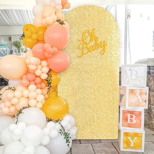 Miniatura 6 de Cubierta de arco dorado de 6 pies, cubierta de fondo de lentejuelas con parte superior redonda, cubierta de soporte para boda, fiesta de cumpleaños,