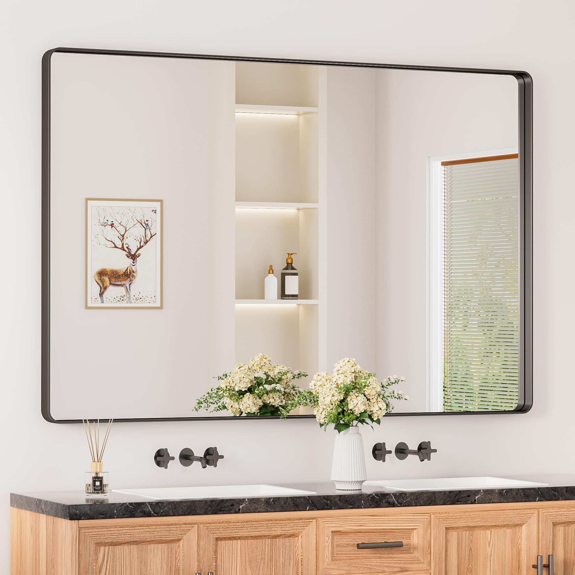 Keonjinn 60 x 40 Inch Black Bathroom Mirrors for Over Sink, Tempered Glass