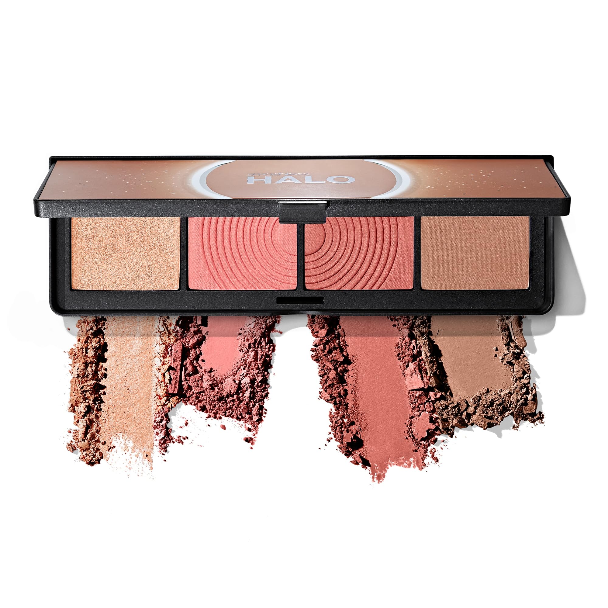 Smashbox Halo Sculpt + Glow Face Palette | Vitamin E, Long Lasting, Contour + Highlighter, 0.55 oz. 02 - Back To Cali (Champagne highlighter, soft peach blush, dusty rose blush, fair contour)