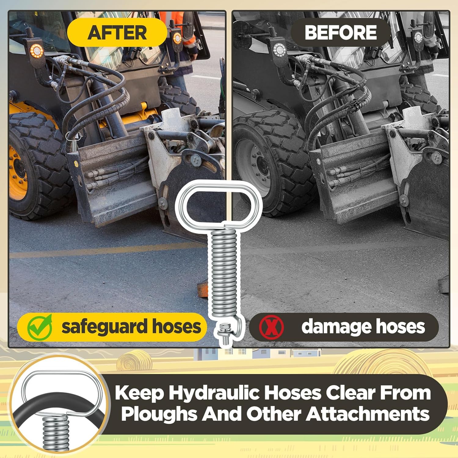 7'' Hydraulic Hose Hanger Spring Clamp with Wider Diameter for Tractor with Long Bolts Heavy Duty Accessories Keep Hydraulic Hoses Safe and out of the Way, Silver(1 Pcs,Sliver)