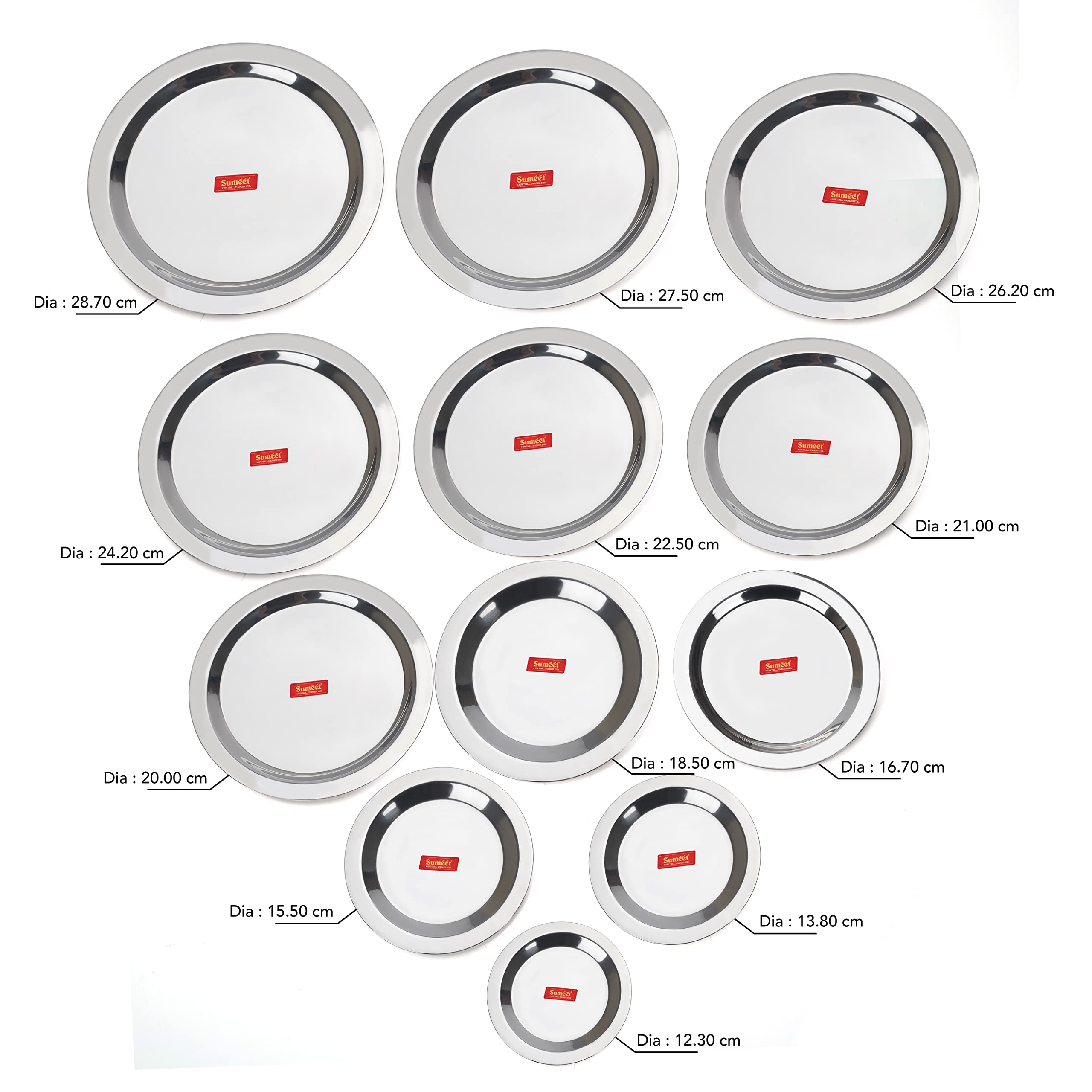 Sumeet Stainless Steel Heavy Gauge Ciba/Lids/Tope/Cheeba Cover Set Of 12 Pcs (12.3Cm, 13.8Cm, 15.5Cm, 16.7Cm, 18.5Cm, 20Cm, 21Cm, 22.5Cm, 24.2Cm, 26.2Cm, 27.5Cm, 28.7Cm, Silver) 2