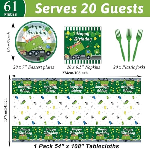Miniatura 2 de gisgfim Camión de basura, suministros para fiesta de cumpleaños, camiones de basura, vajilla de fiesta, incluye platos de fiesta, servilletas,