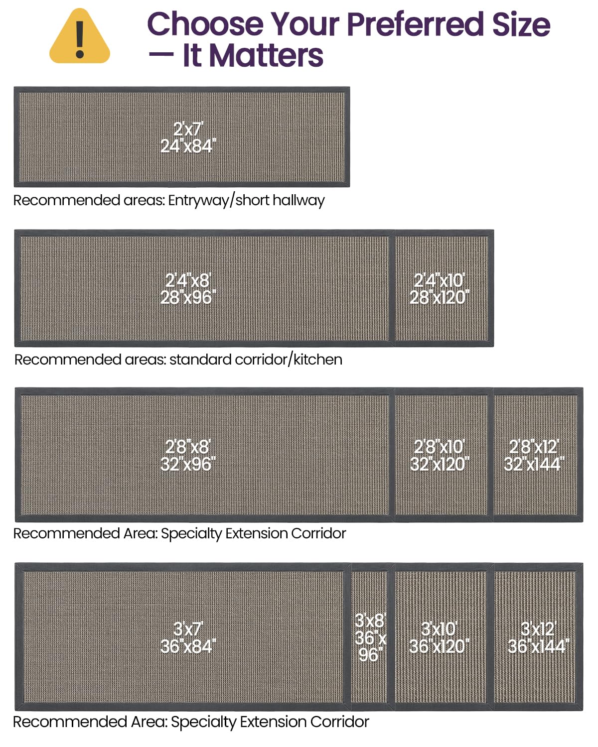 DEXI Jute-Flur-Läufer, 70 x 200 cm, gewebte geflochtene Naturfaser, rutschfester Läufer innen, Bauernhaus-Läufer, Teppich für den Eingangsbereich, Küche, Luandry, Natur/Grau
