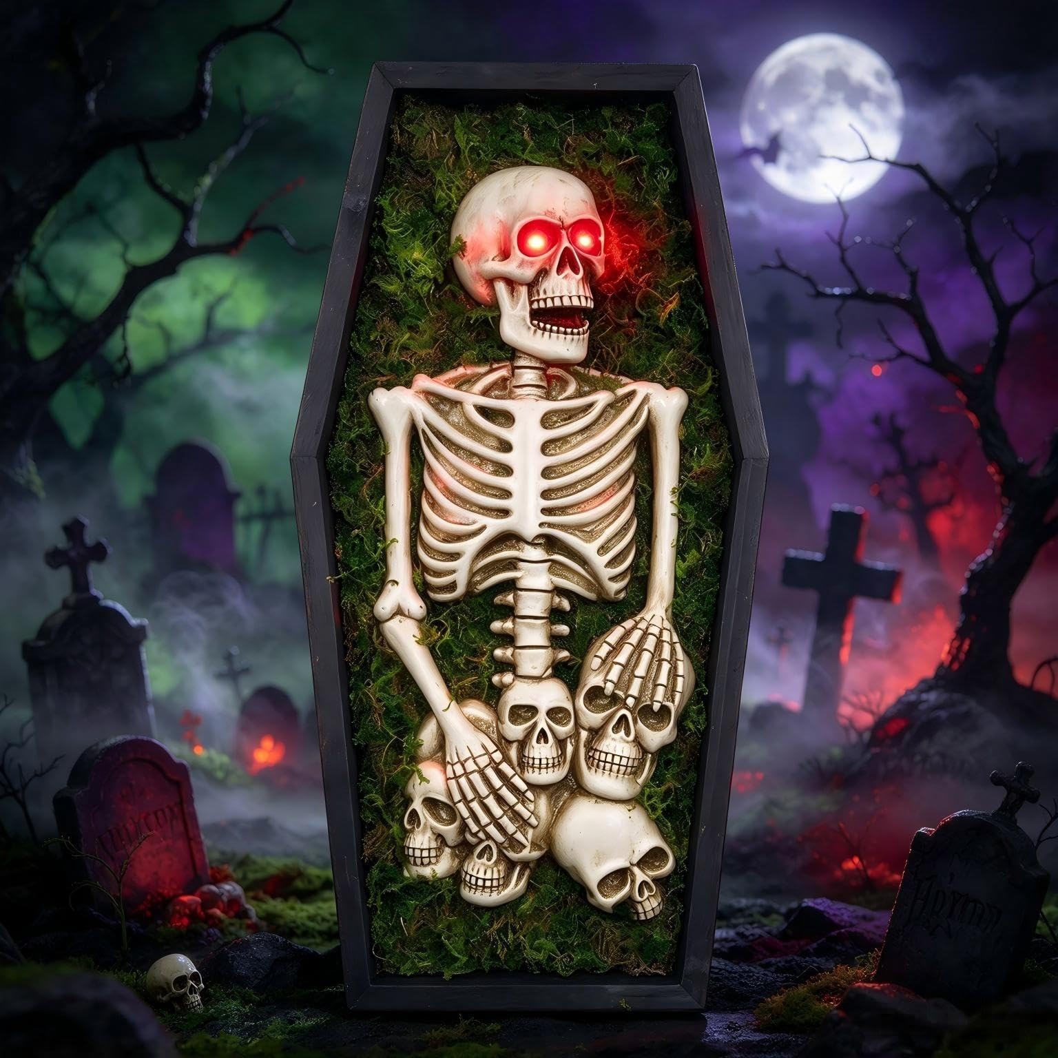 Halloween Coffin Decorative wall Hanging Dual-Purpose Item, LED/16.25" H | 2-in-1: serrated hook for wall hanging OR stand upright as tabletop decor.the red glow adds real scare factor or night.